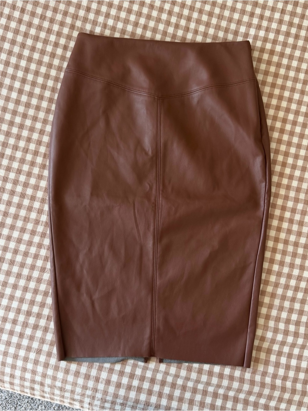 Express Brown Pleather Faux Leather High Rise Pencil Knee Length Skirt Size 2